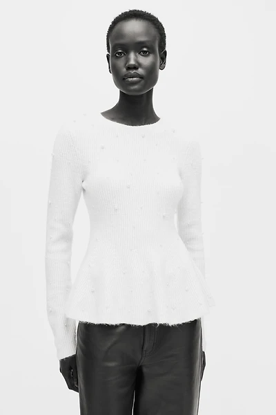 Bead-Embellished Peplum Top