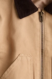 Corduroy-Collar Canvas Jacket