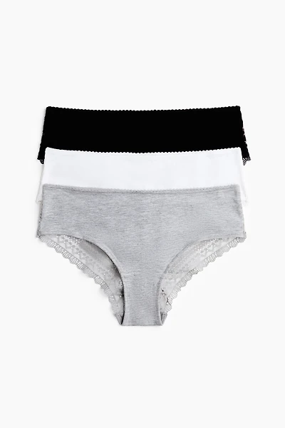 3-Pack Cotton and Lace Hipster Briefs