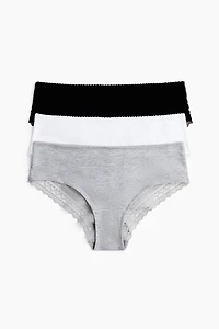 3-Pack Cotton and Lace Hipster Briefs