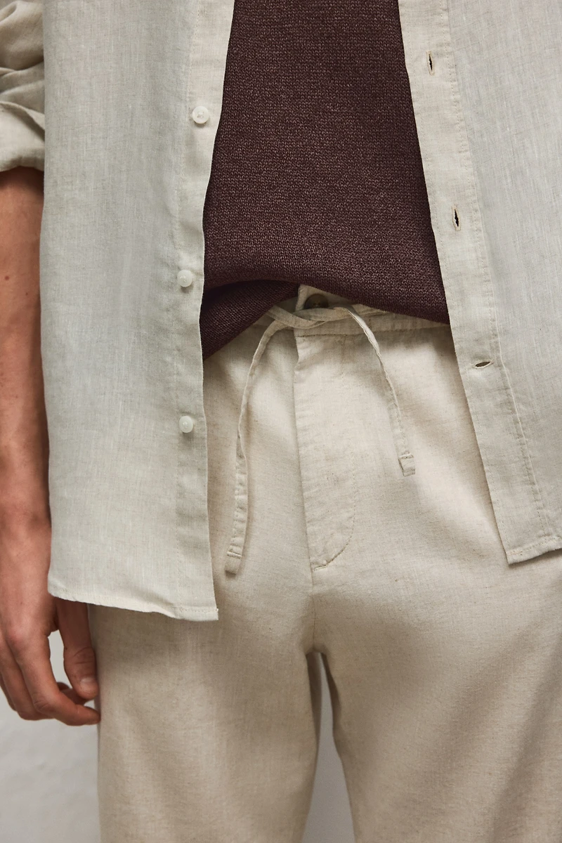 Regular-Fit Linen-Blend Pants