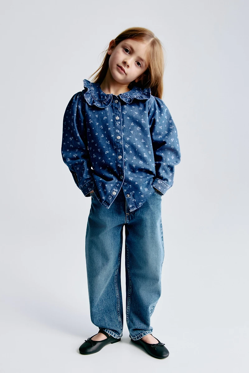 Ruffle-Collar Denim Blouse