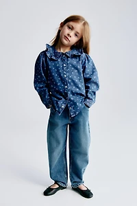 Ruffle-Collar Denim Blouse