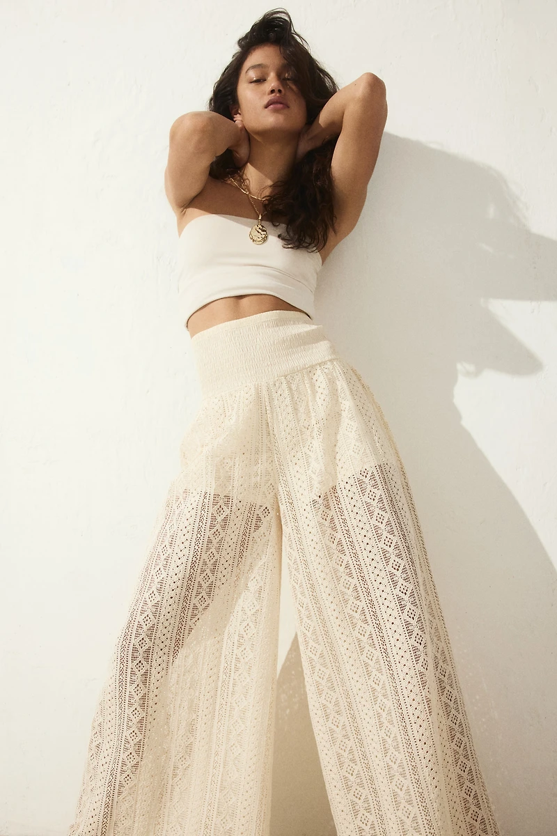 Wide-Leg Lace-Look Pants