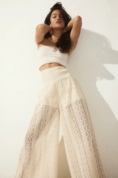 Wide-Leg Lace-Look Pants