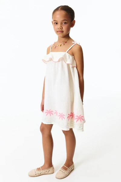 Cotton Muslin Dress with Embroidery