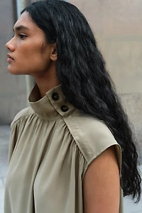 Button-Detail Dress with Flared Skirt