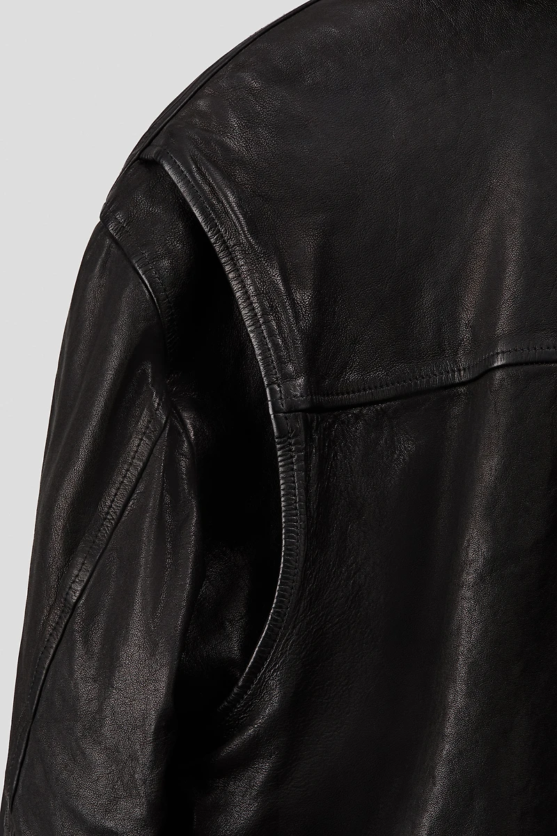 Loose-Fit Leather Aviator Jacket