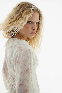 Ruffle-Trimmed Mesh Blouse