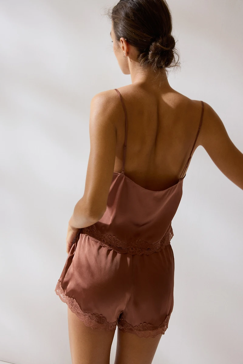 Lace-Trimmed Satin Pajamas