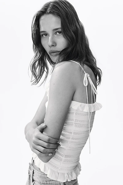 Pointelle-Knit Tie-Strap Top