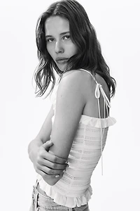 Pointelle-Knit Tie-Strap Top