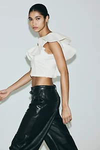 Flounce-Trimmed V-Neck Top