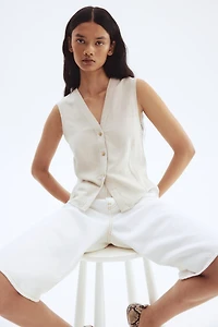 Sleeveless Linen-Blend Blouse