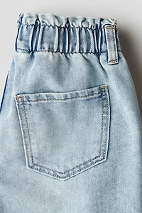 Paper-Bag Denim Shorts