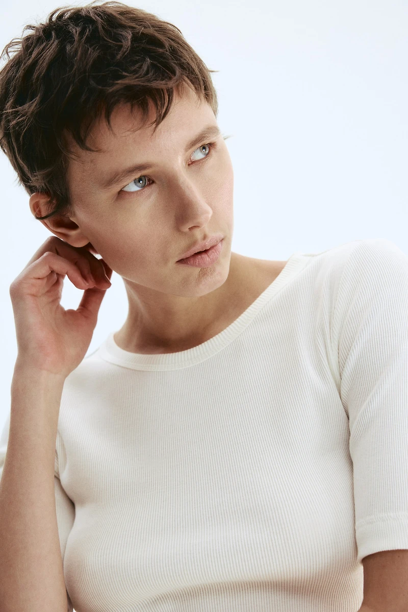 Haut côtelé en soie mélangée