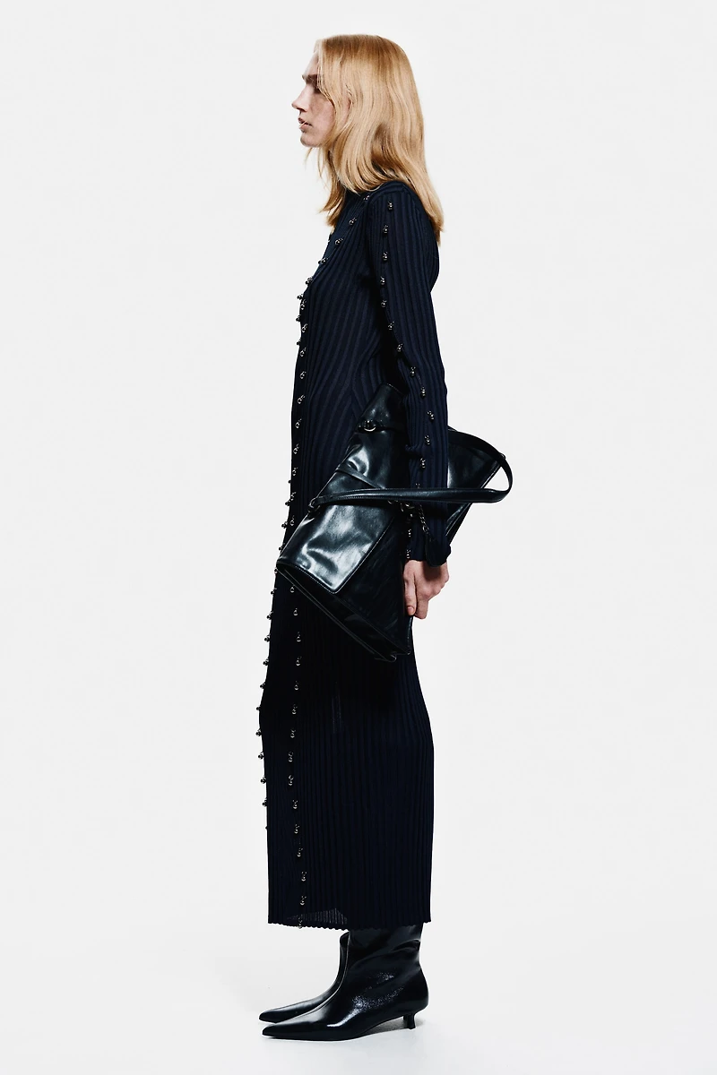 Bead-Embellished Rib-Knit Dress