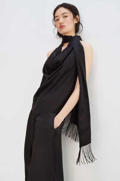 Scarf-Detail Satin Top