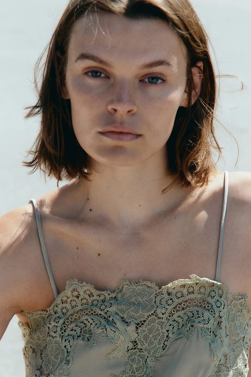 Lace-Trimmed Viscose Top