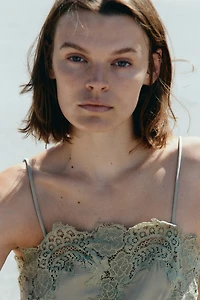 Lace-Trimmed Viscose Top