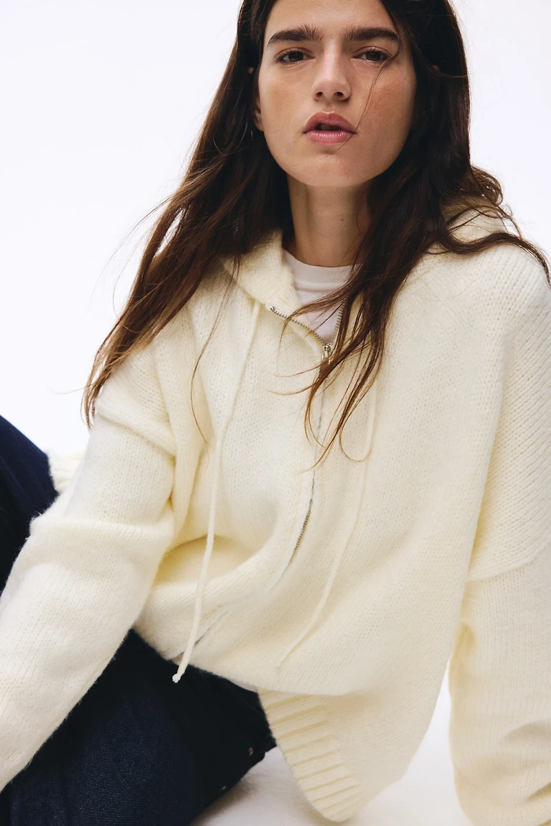 Veste à capuche en tricot fermeture éclair