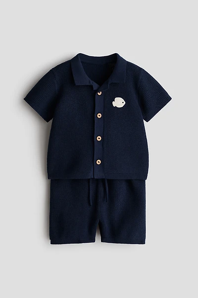 2-Piece Cotton Waffle-Knit Set