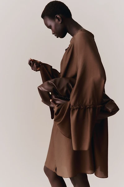 Trumpet-Sleeved Tunic Dress