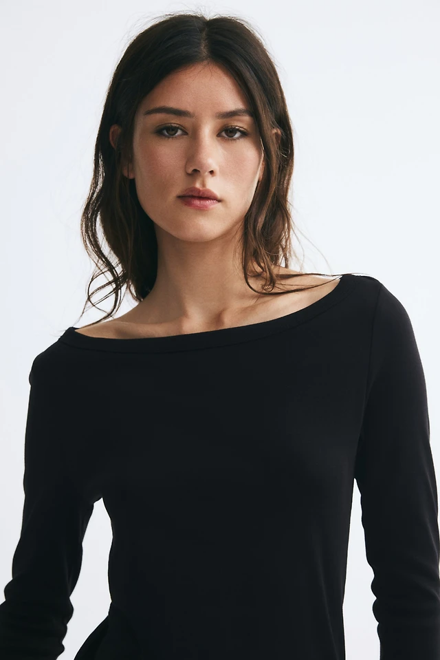 Long-Sleeved Boat-Neck Top