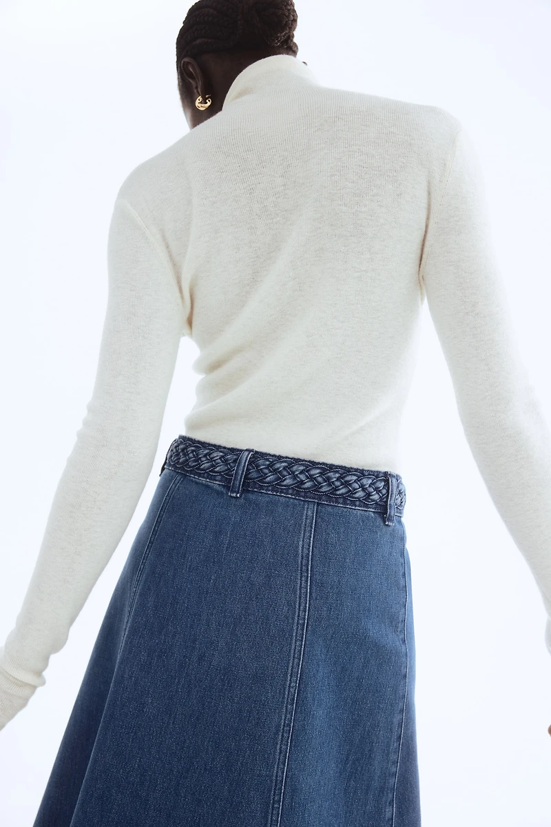 Braided-Trim Denim Skirt