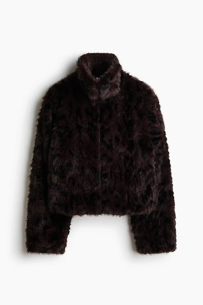 Fluffy Jacket with Funnel Collar