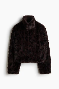 Fluffy Jacket with Funnel Collar