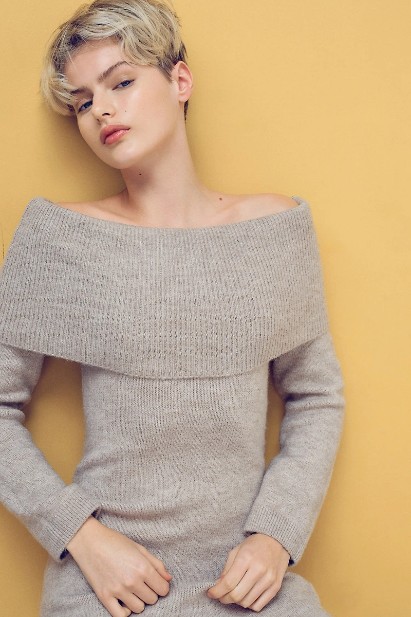 Off-the-Shoulder Fine-Knit Dress