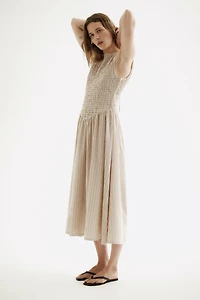 Smocked-Bodice Open-Back Dress