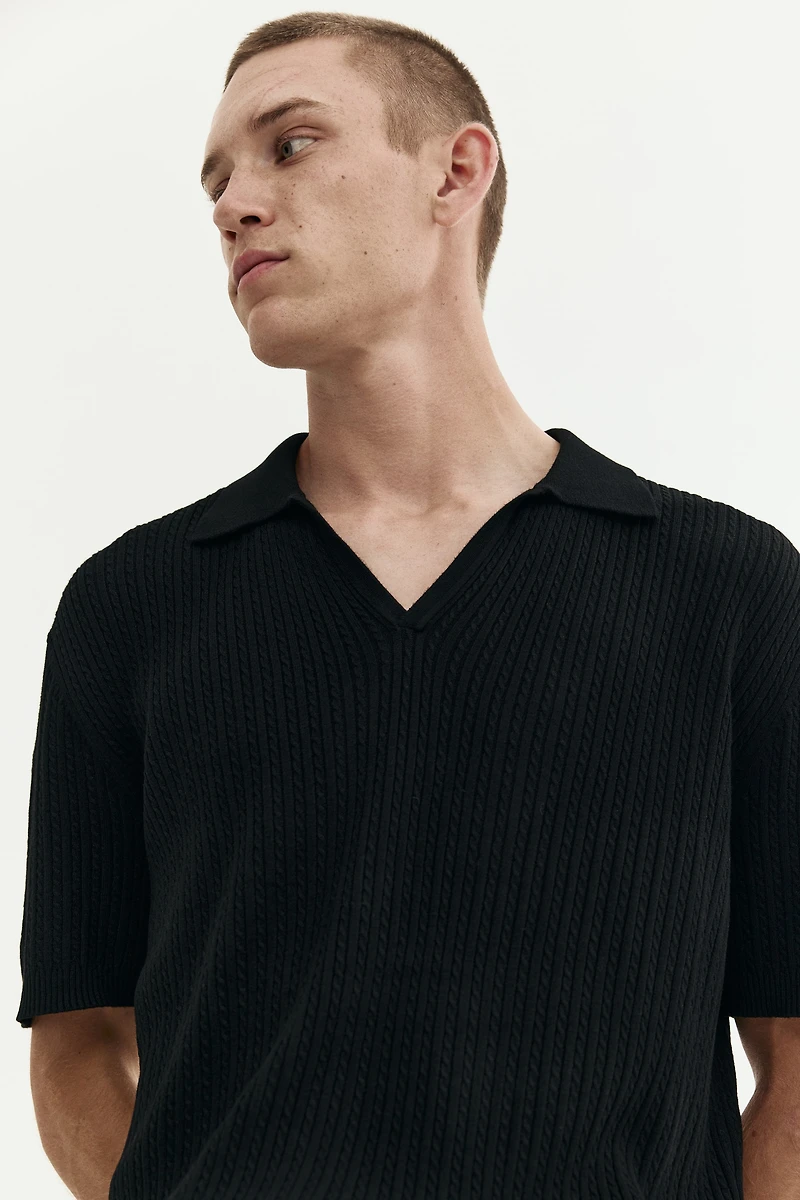Regular-Fit Cable-Knit Polo Shirt
