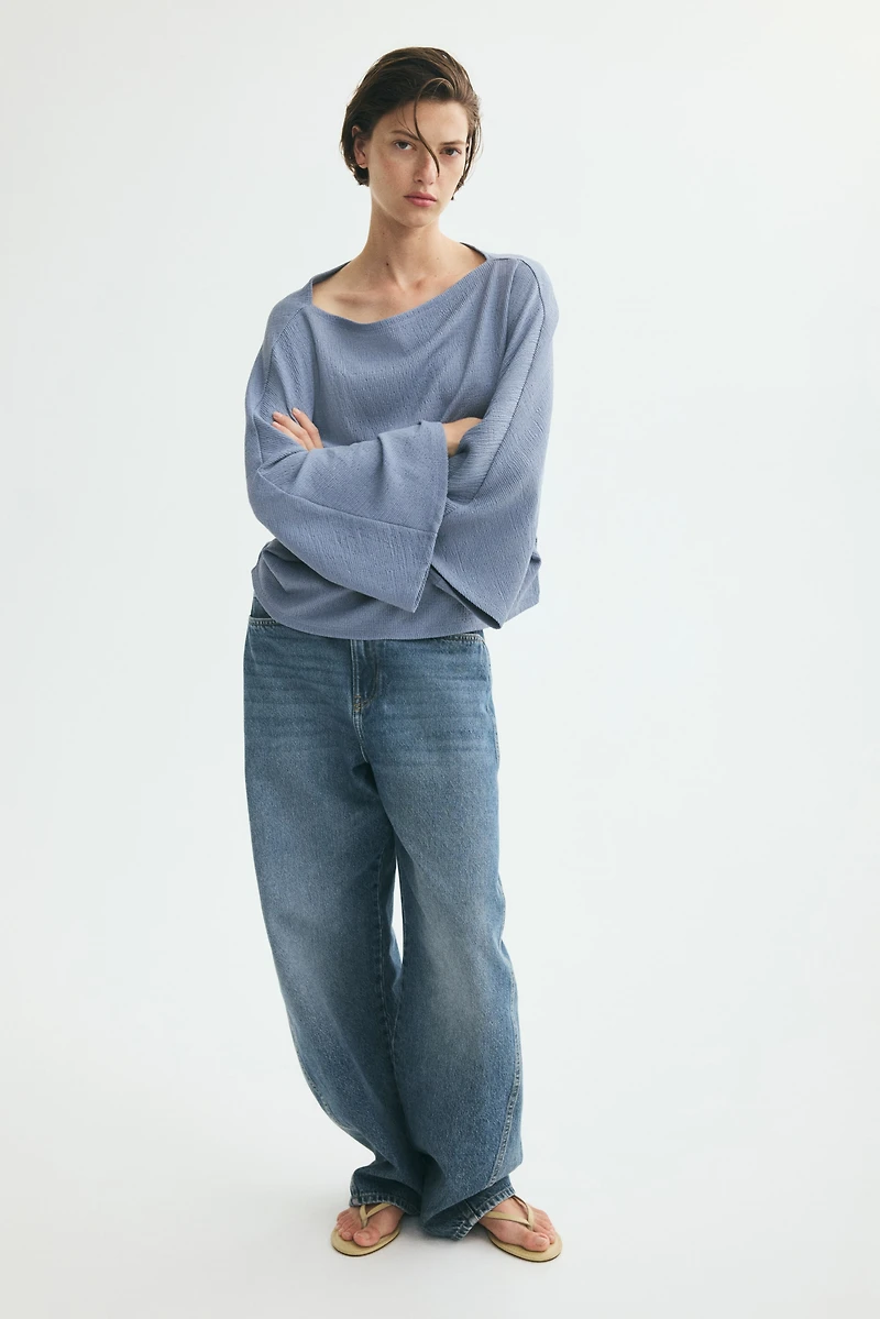 Crinkled Batwing-Sleeved Top
