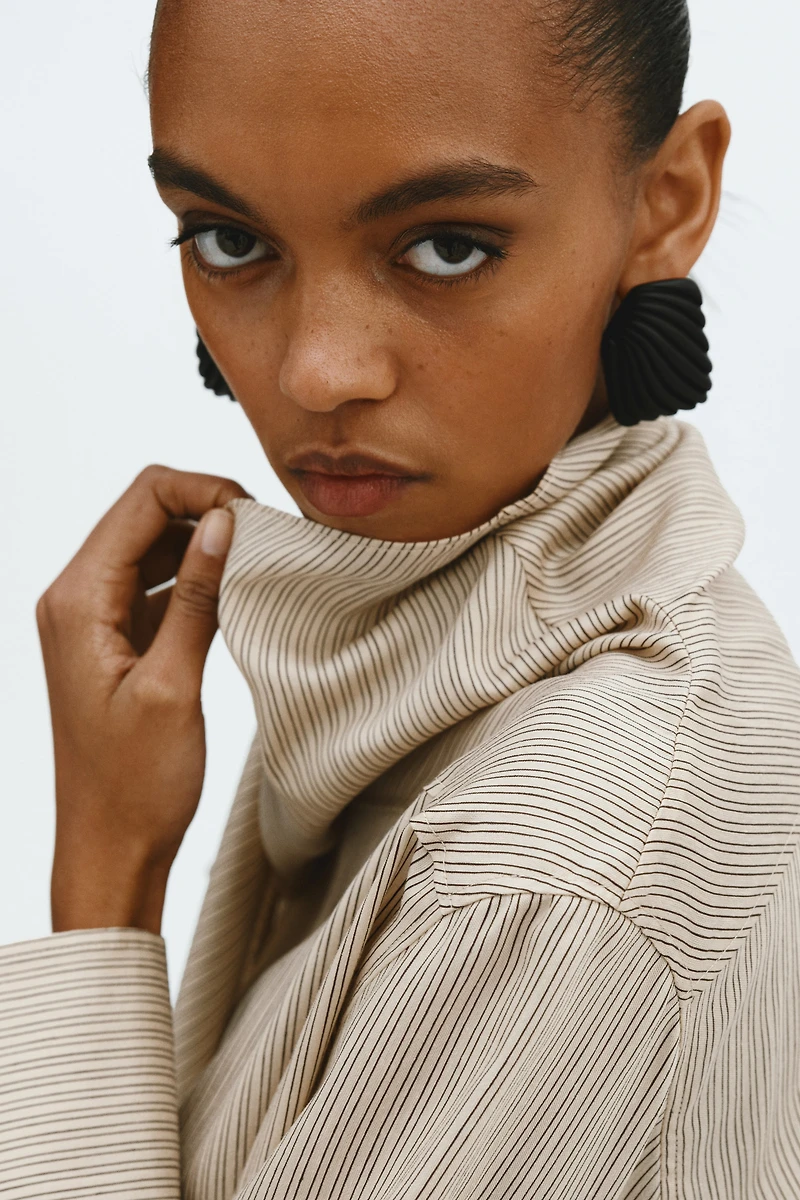 Linen-Blend Blouse with Scarf Collar