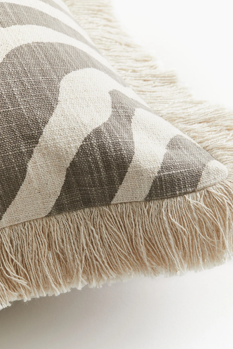 Linen-Blend Cushion Cover with Fringe