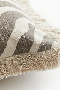 Linen-Blend Cushion Cover with Fringe