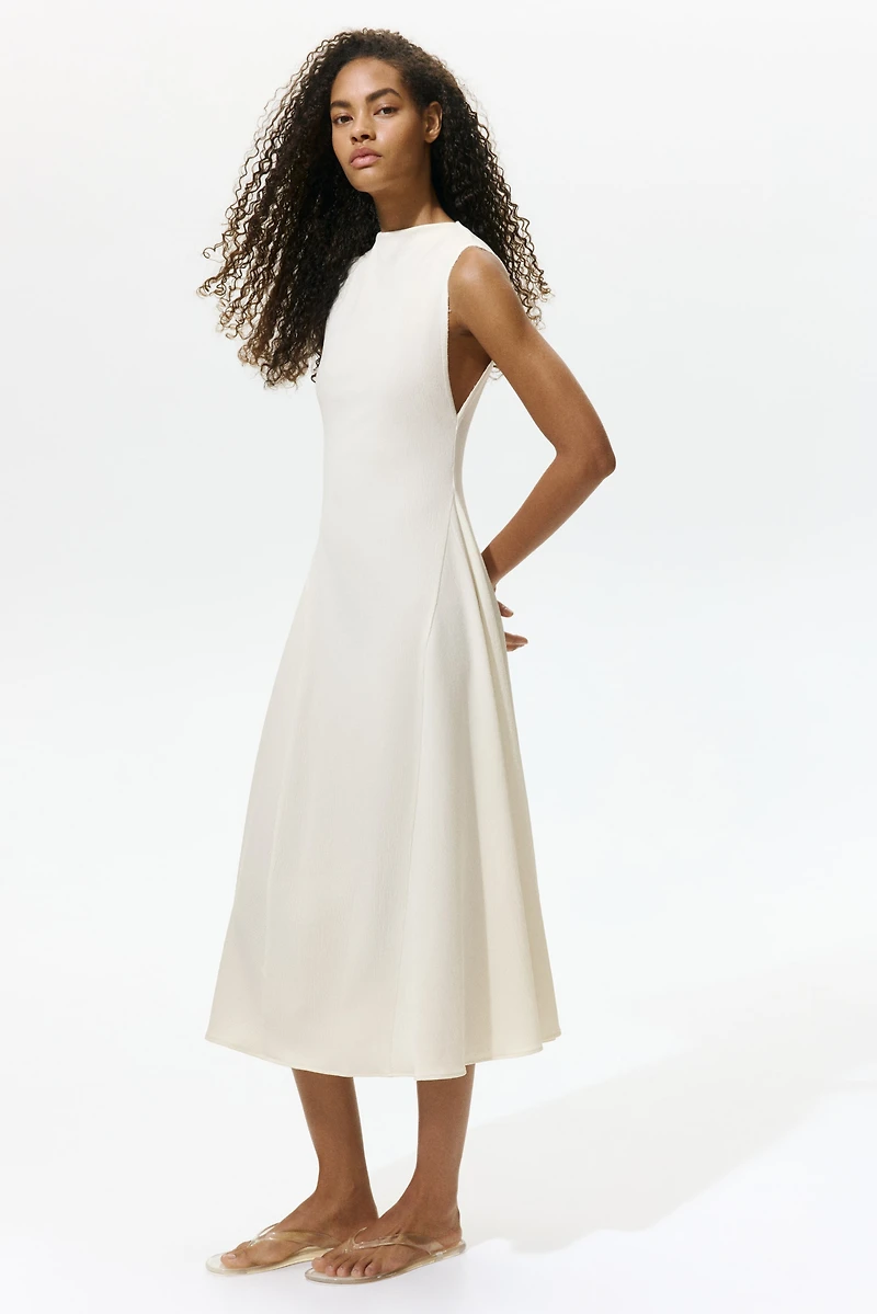 Crinkled Boat-Neck Dress