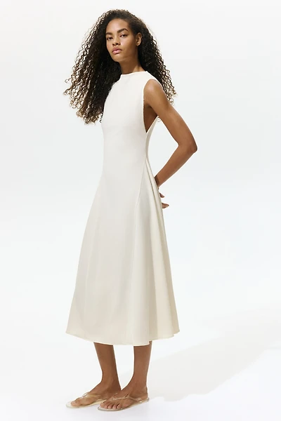 Crinkled Boat-Neck Dress