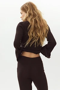 Flared Rib-Knit Linen-Blend Pants