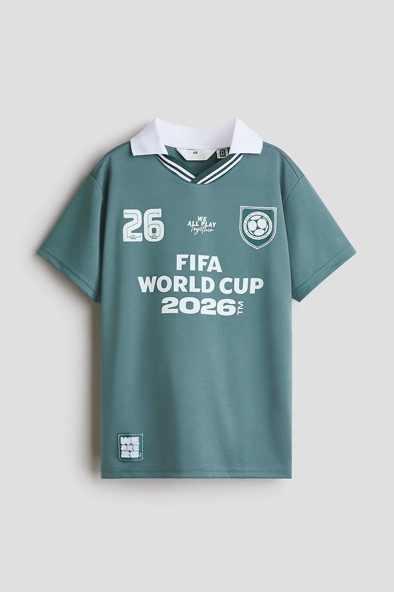 Print-Motif Soccer Jersey with Collar