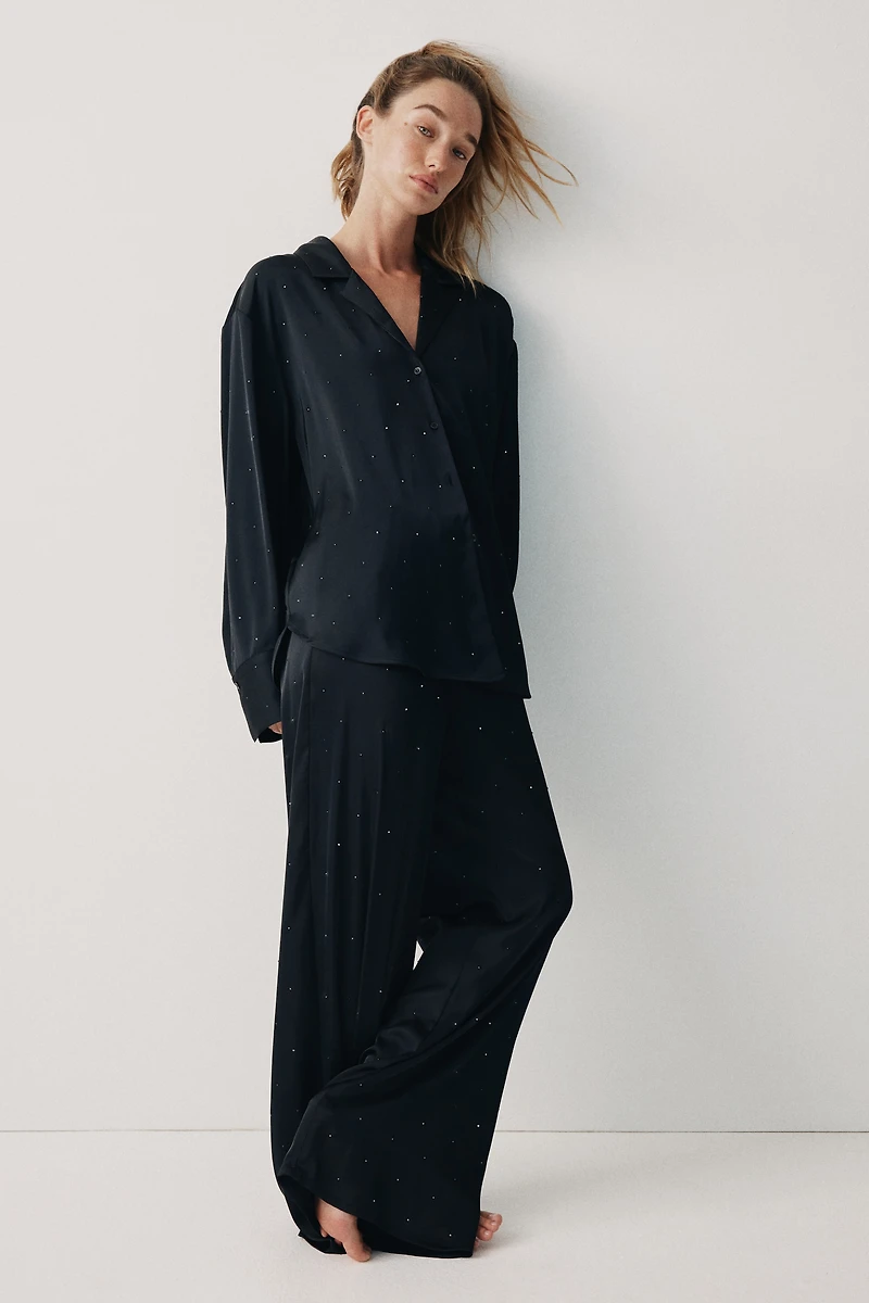 Embellished Satin Pajama Pants