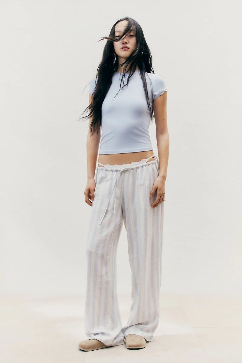 Lace-Trimmed Ribbed T-Shirt