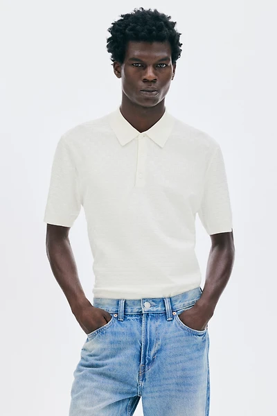 Slim-Fit Textured-Knit Polo Shirt