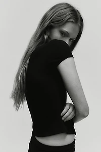 Ribbed Button-Front Top
