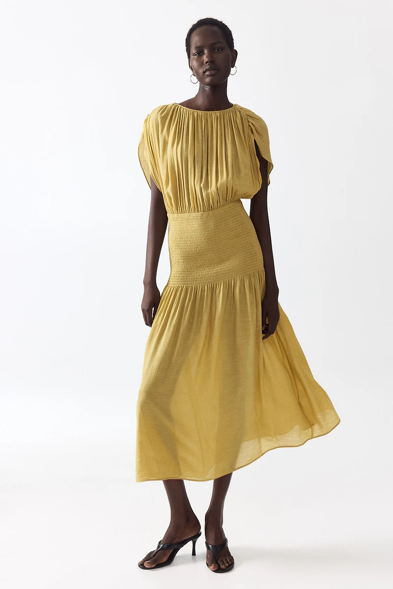 Smocked Cape-Detail Dress