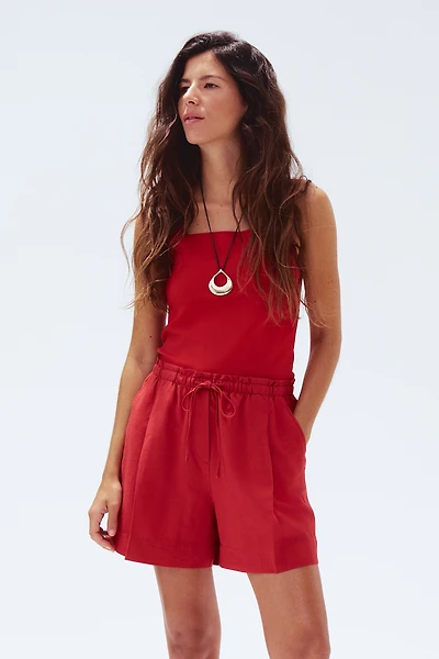 Linen-Blend Drawstring Shorts