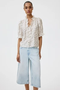 Ruffled Puff-Sleeved Blouse