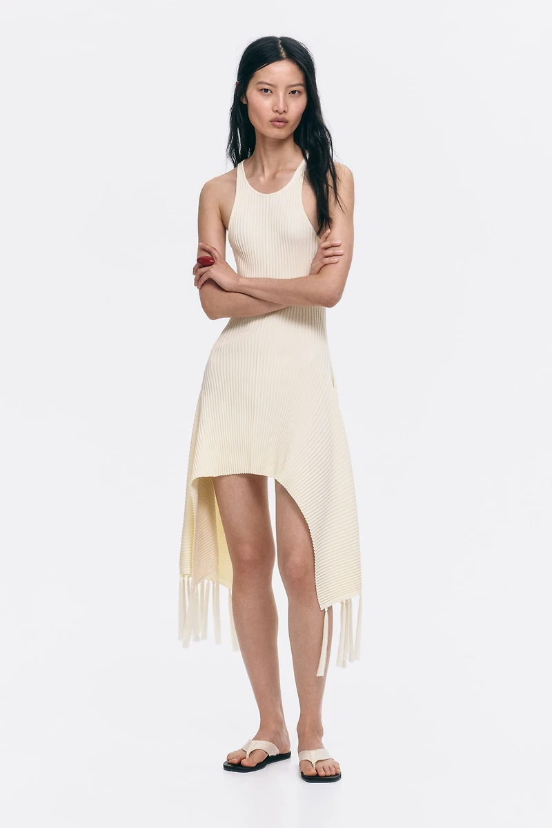 Fringed Rib-Knit Dress